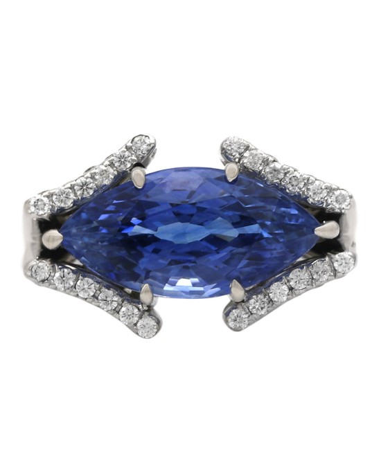 GIA Certified Blue Sapphire Ring in 18KW